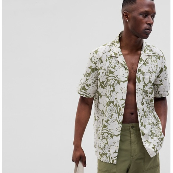 GAP Other - GAP Mens Linen Shirt XL Green Short Sleeve Pocket Camp Leisure Coastal Preppy